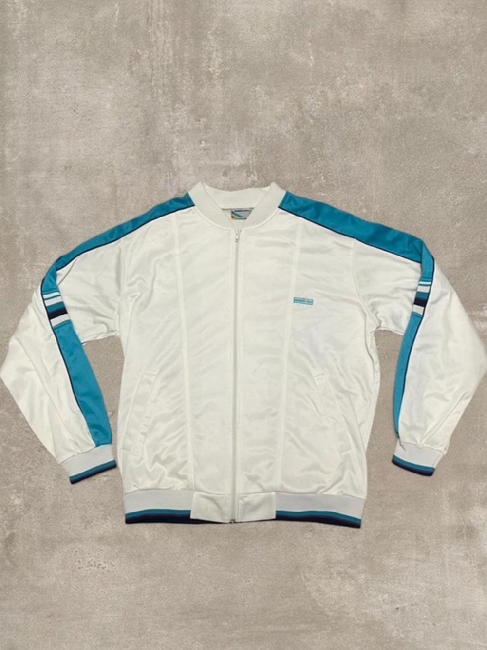 Vintage retro Members Multi Gender Only White Track Jacket Blue Stripe Full Zip